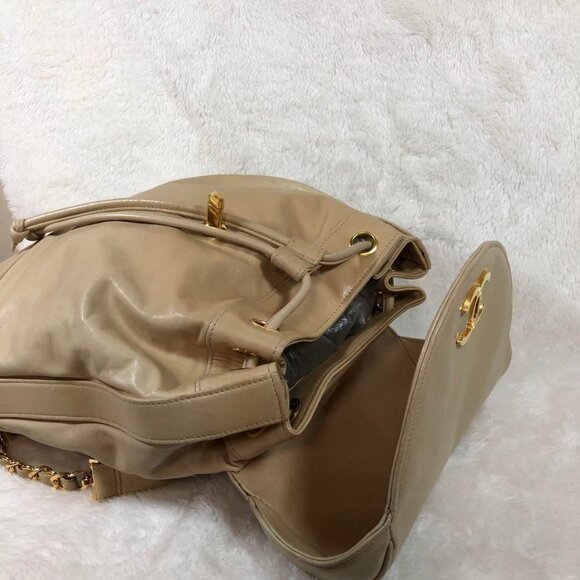 CHANEL CC Vintage Lambskin Beige Gold Backpack Bag Drawstring Chain - Picture 12 of 15